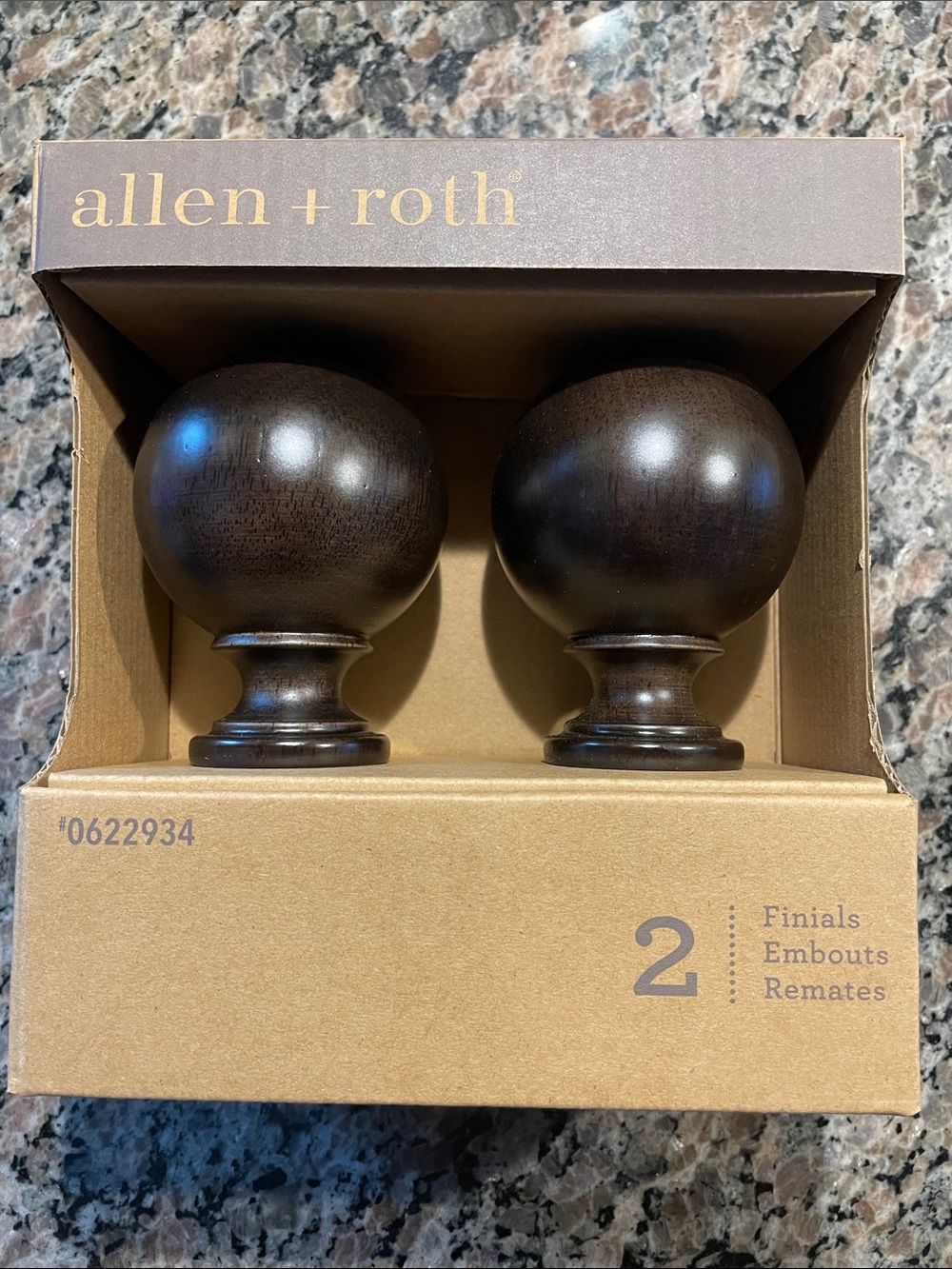 NEW allen + roth Dark Brown Wooden Curtain Rod Finials, Set of 2